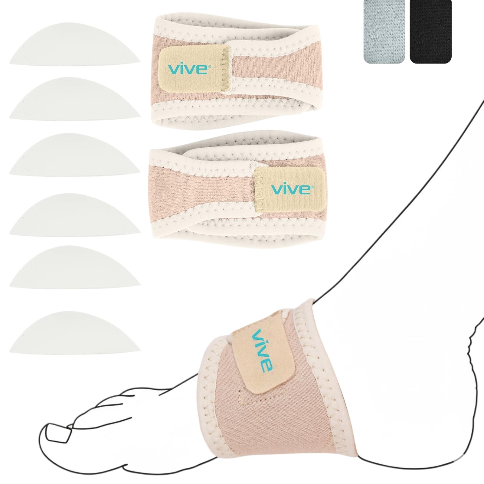 Vive Foot Arch Support Brace (Pair) - Wrap Corrector for Flat Foot, Plantar Fasciitis, Pain Relief, Fallen Arches - Compression Sleeve Strap for Feet - Gel Bands Inserts For Women & Men (Beige)
