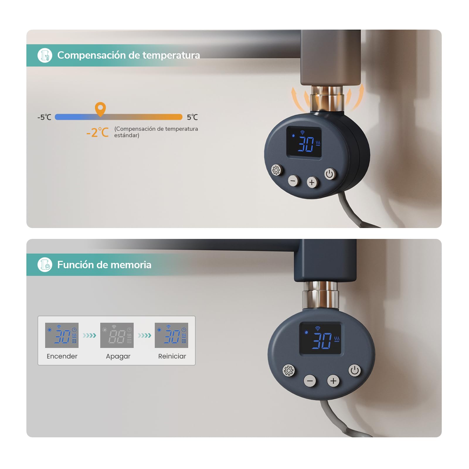 EMKE Radiador Toallero Eléctrico para Baño 75 x 40 cm, Antracita, 250 W | Radiador Curvado con WiFi Termostato, Calientatoallas Eléctrico, Soporte Toallero Eléctrico