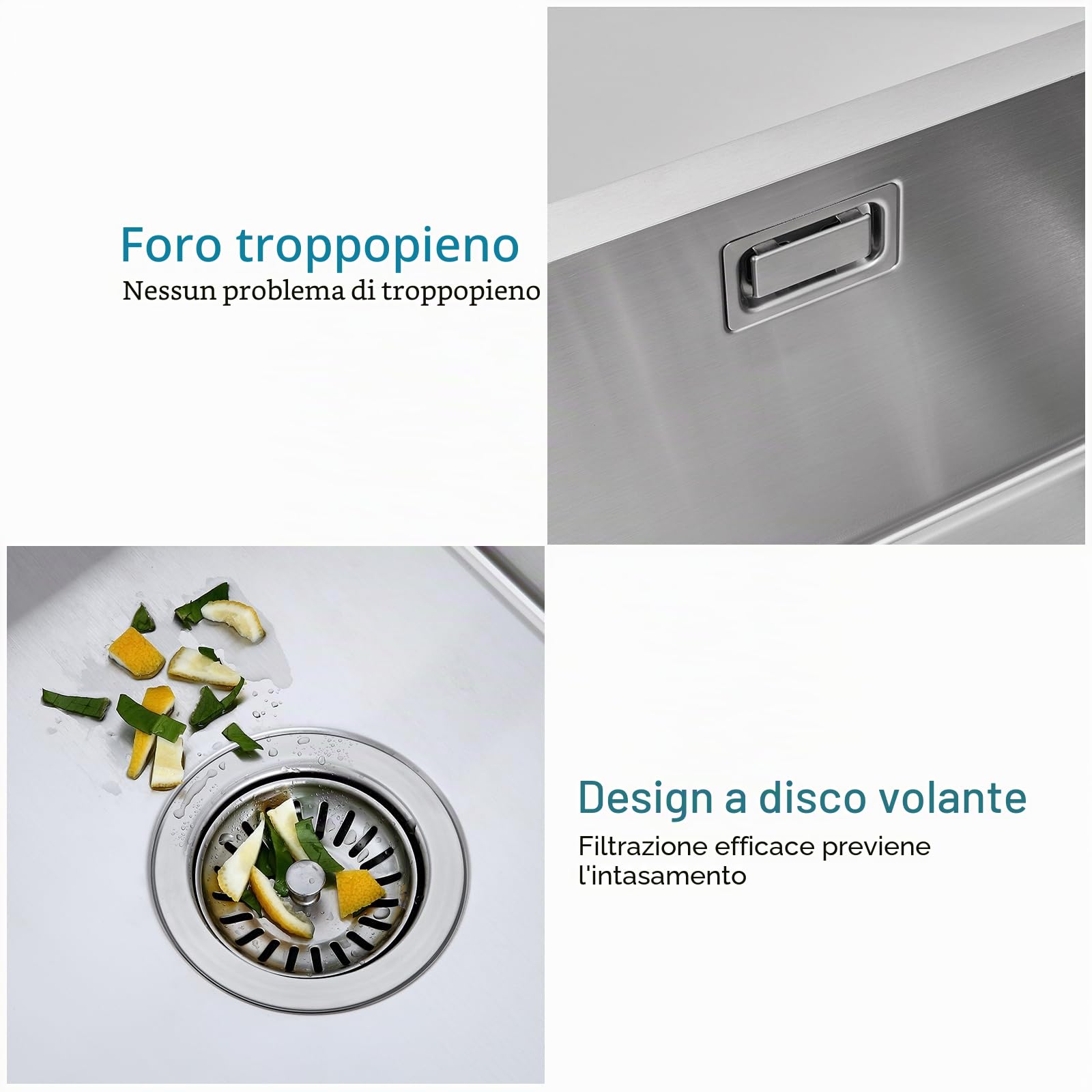 Lavello in acciaio inox 304, 30 x 40 cm, lavello piccolo, vasca singola, lavello da cucina con troppopieno (senza tubo di scarico), 1 vasca, spazzolato