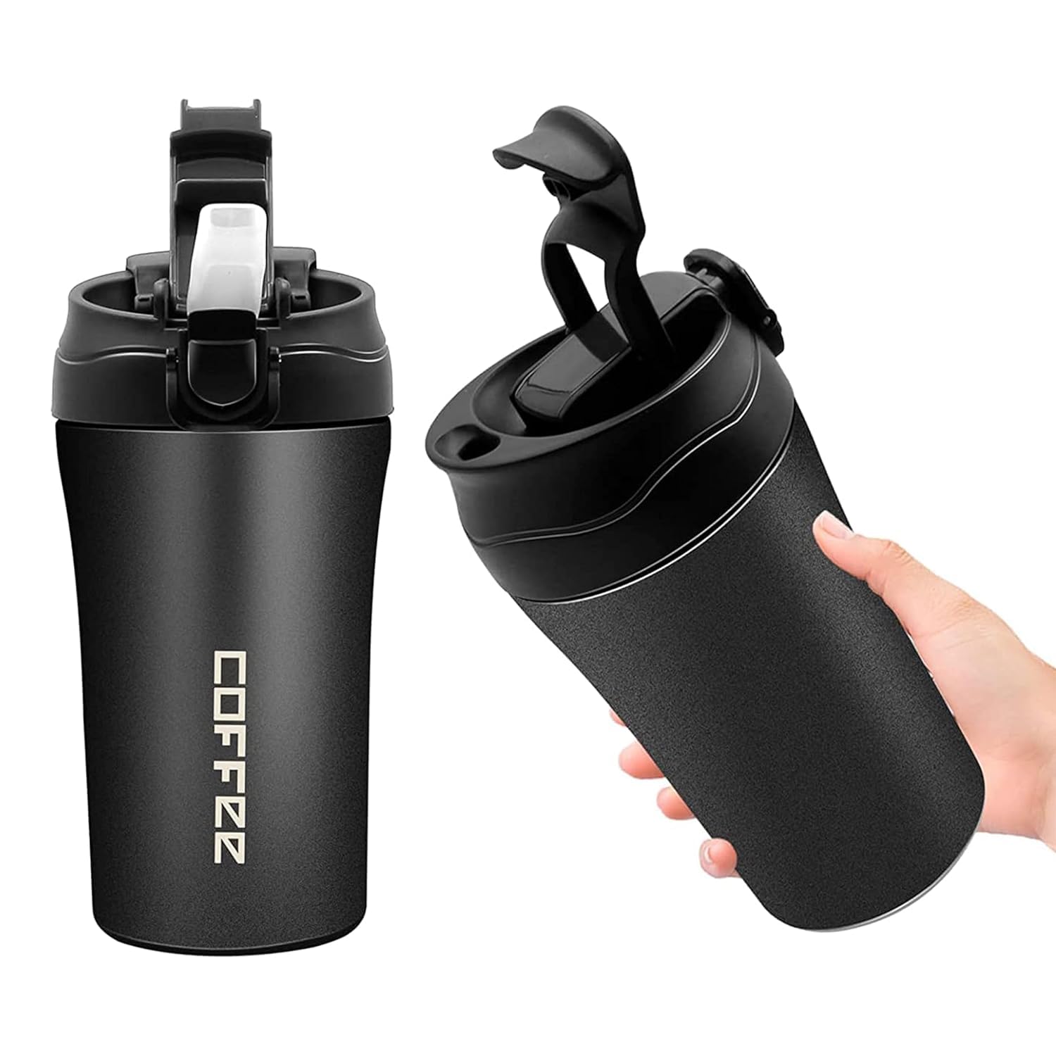 Hexwell Stainless Steel Travel Mug 2 in 1 Insulated Travel Coffee Mug with Straw and Lid Leakproof Reusable Hot and Cold Thermal Mug with Non-Slip (500ml - Black) (B0D7CGNT5Y) Amazon Price History, Amazon Price Tracker