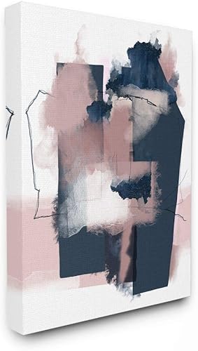 Stupell Industries Hermoso lienzo abstracto geométrico rosa y azul acuarela pintura lienzo arte de pared, 24 x 30, multicolor
