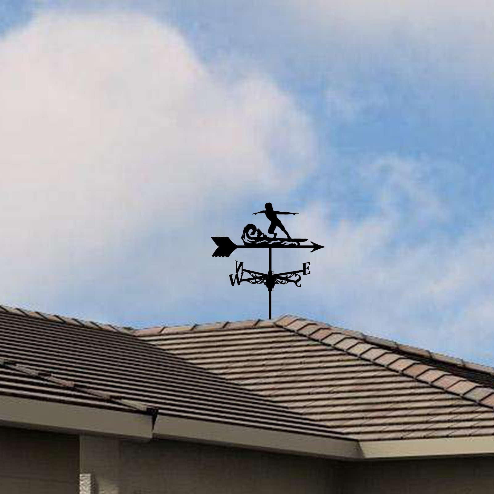 Girouette En Métal Noir Silhouette Surf Rétro - Indicateur Direction Vent Pour Toit, Garage, Grange Ou Jardin
