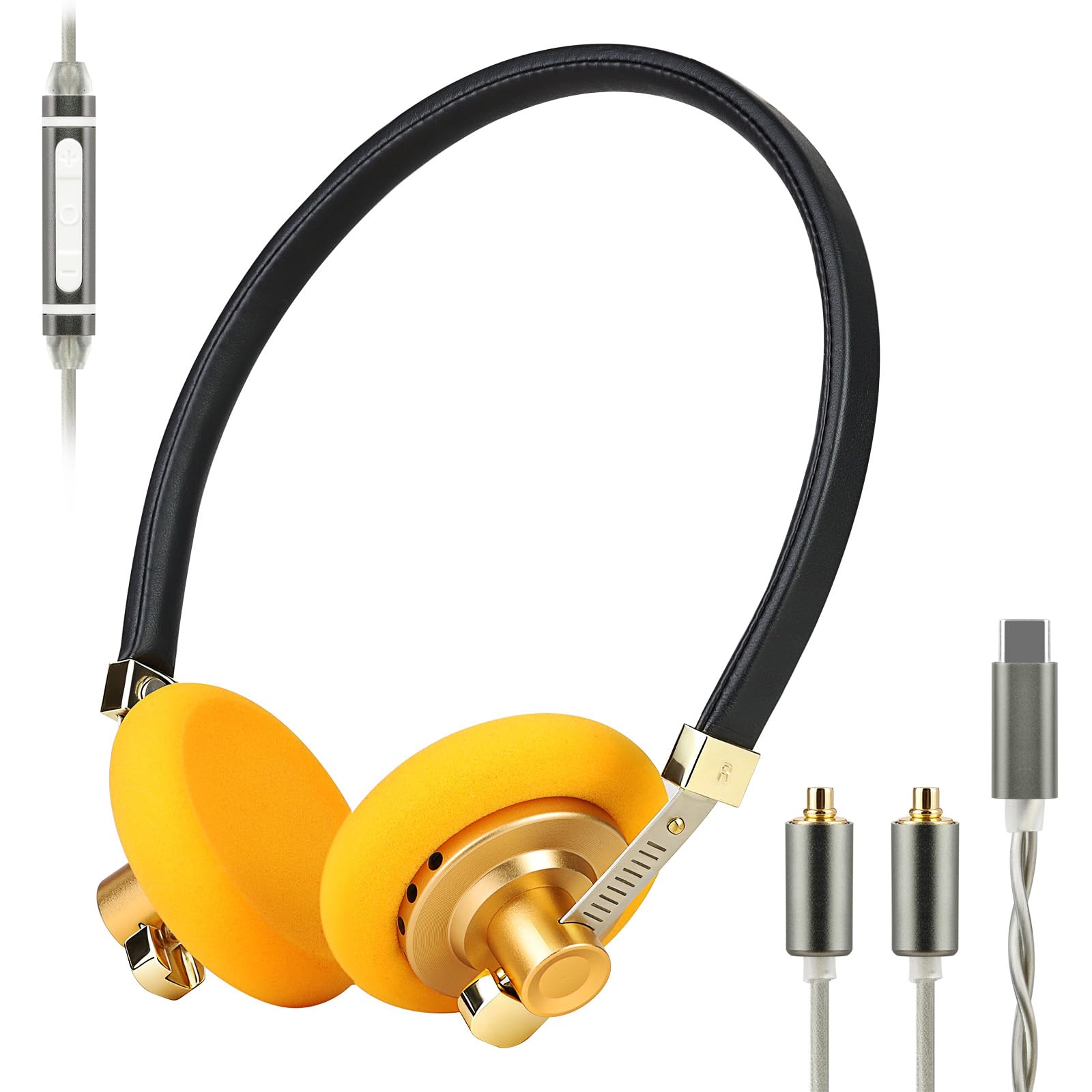 okcsc Cuffie con cavo MMCX retro retro aperto con microfono, driver da 40 mm, archetto in acciaio inossidabile, alloggiamento in lega di alluminio, cuffie over-ear regolabili con spina di tipo C per