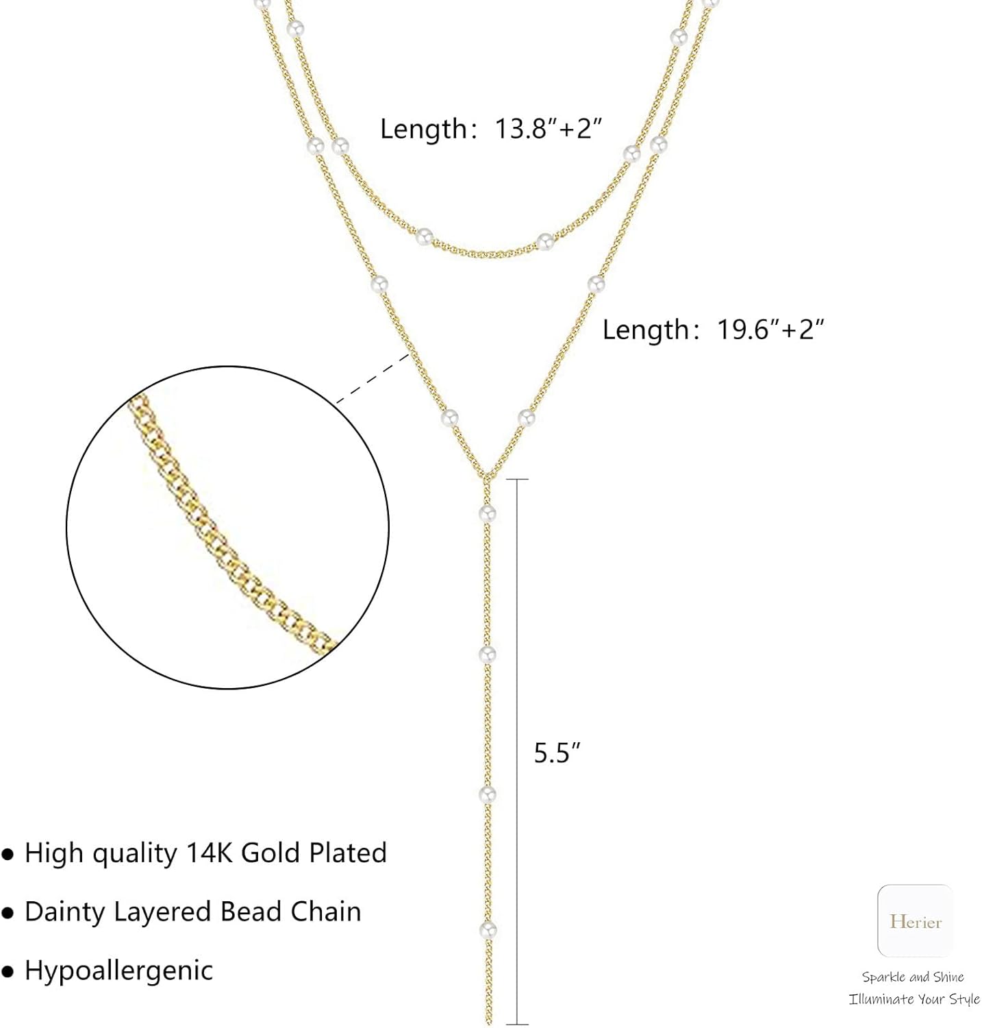 Lariat Gold Necklace for Women, Dainty Long Necklace 14k Gold Plated/Silver Y-Shaped Layered Beaded Chain Drop Necklaces for Women Trendy Simple Gold Jewelry for Women Gifts - Image 5