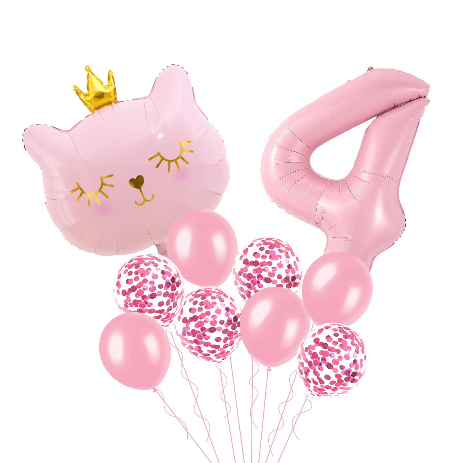 Cat Balloons, Pink 4 Balloon Number 40inch, Cat Themed Birthday Party Decorations, 4th Birthday Decorations Girl