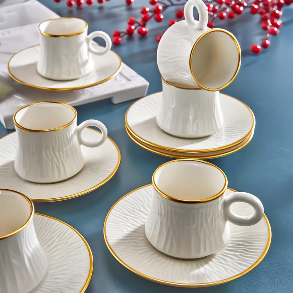 12-teiliges Espressotassen Set aus Porzellan – Für 6 Personen – 100 ml – Mit elegantem Goldrand & Zebra-Muster – Stilvoll, hochwertig & Geschenk-geeignet