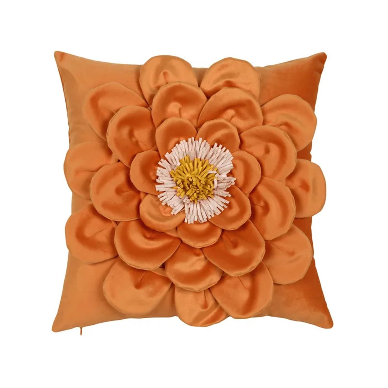 LCKKJHG Three-dimensional Embroidered Velvet Cushion Cover For Home Decoration Solid Color Floral Pillowcase(Orange)