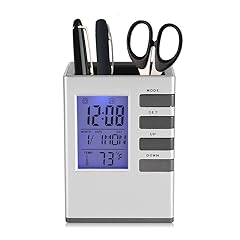 Fdit Multifunctional LED Desk Clock, Digital LCD Screen Alarm Clock Pen Holder Temperature Display