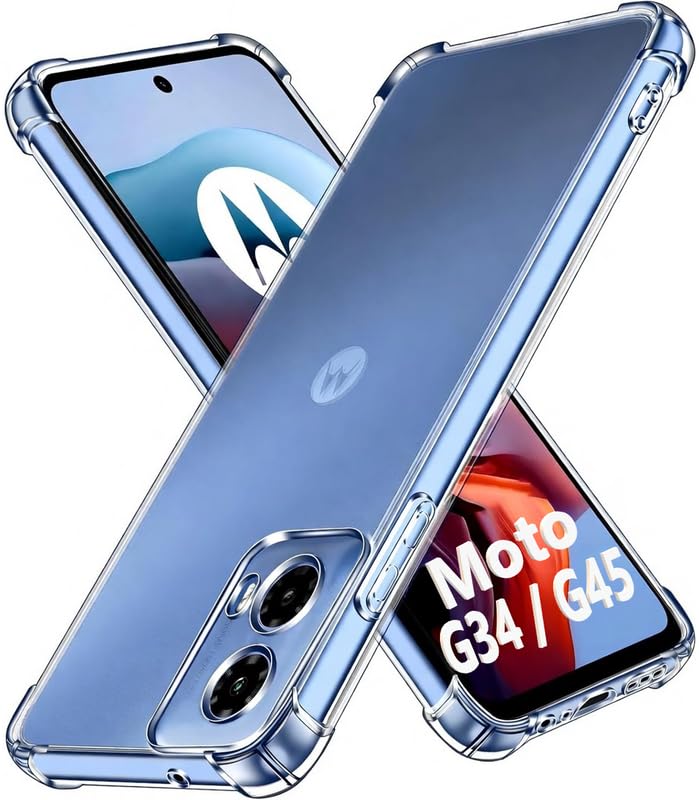 Image of Lustree Back Cover Transparent Case Compatible with Motorola G34 /G45 | Clear + TPU Case with 4 Corner Air Cushion Protection & Camera Protection | Slim& Stylus Cover