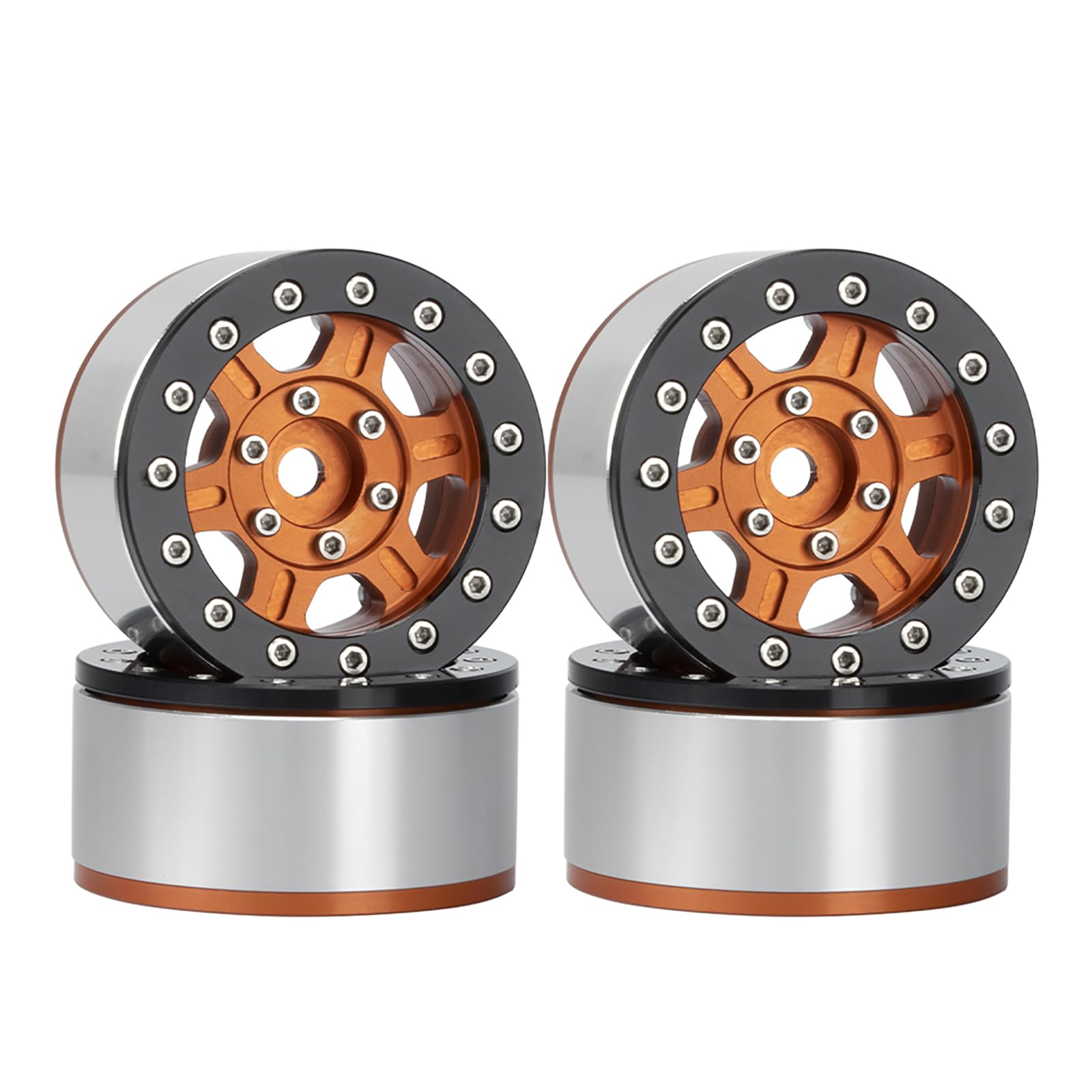 WONFAST 4PCS 1.55 inch Metal Beadlock Wheels Rim Hub RC Aluminum Alloy Wheel Replacement for 1:10 RC Rock Crawler Car for Axial 90069 D90 TF2 Tamiya