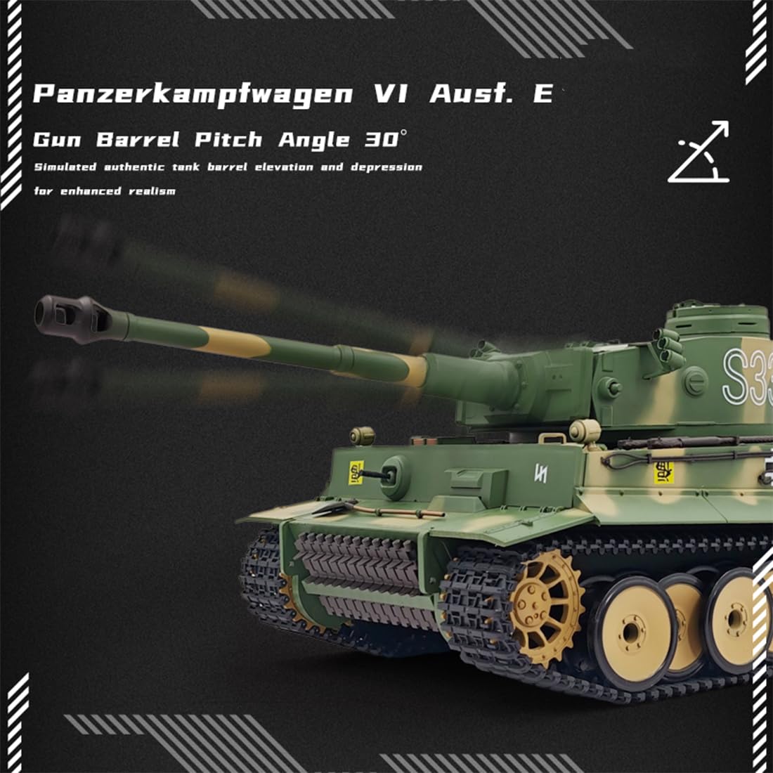 Scala 1/16 2,4 G Full proporzional Tedesco Tiger L RC con scheda di controllo 7,0, lancio a pellet (RTR/versione migliorata/motivo mimetico a righe sottili con corsa telescopica)