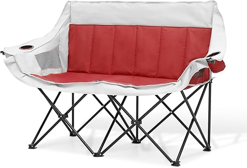 Magshion Sofá biplaza plegable doble de 40 pulgadas, resistente, portátil, plegable, para 2 personas, silla de campamento para 2 personas, 500