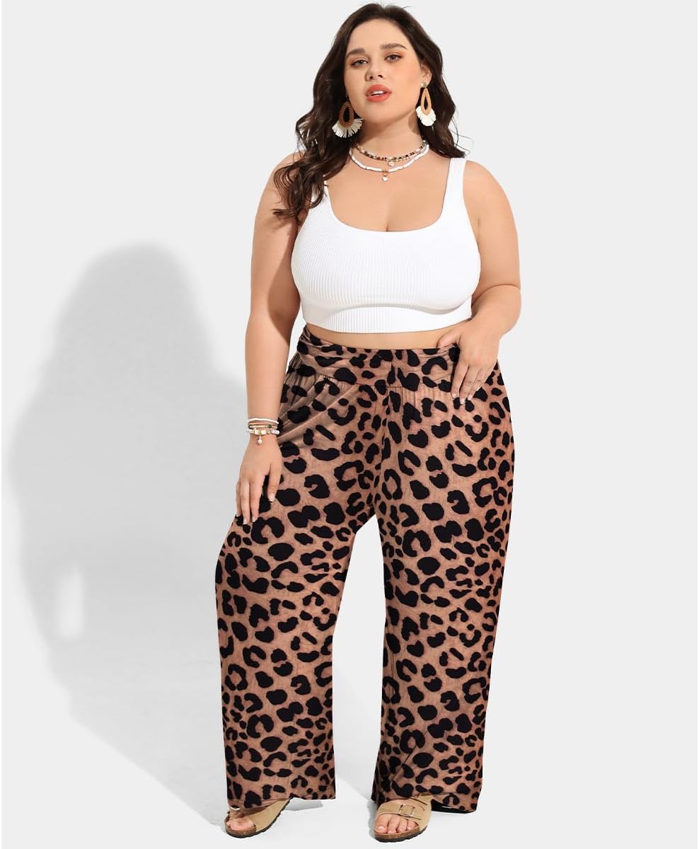 TIYOMI Plus Size Pants for Women Wide Leg Pants Casual Loose Elastic Waist Palazzo Pants Lounge Trouser with Pockets XL-5XL - Image 5