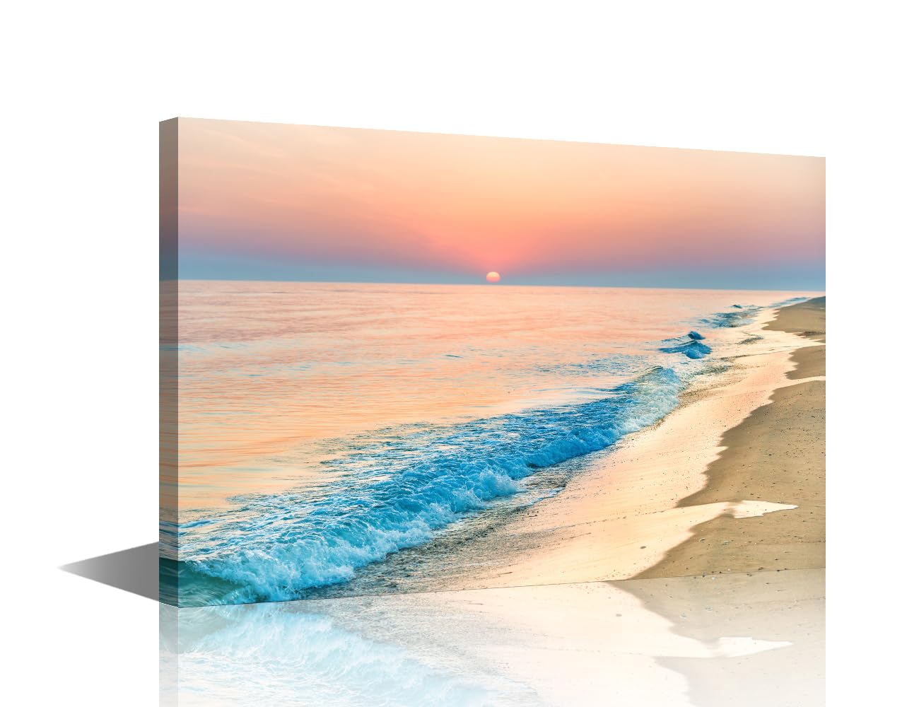 TISHIRON Sea Waves Theme Nature Seascape Pictures Canvas Wall Art For Living Room Bedroom Bathroom Sunset on the Beach With Long Coastline Sun And Dramatic Sky Home Wall Decor 1 Piece (12" Wx18 H)