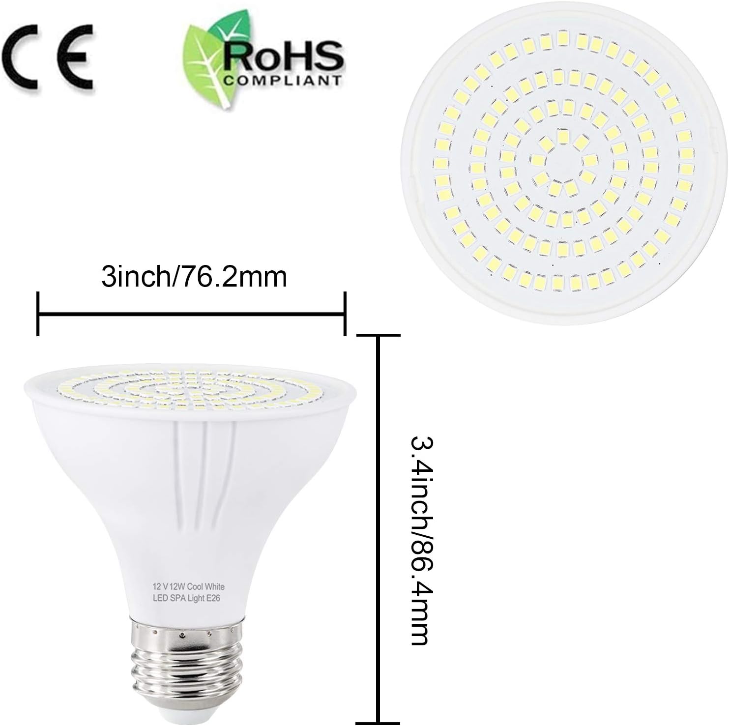 SPA LED Light Bulb for Hot Tub 12VDC Input 12W for In-ground SPA Underwater Swimming Pool Daylight White PAR20 LED Light Bulb E26 Base Fit for Most Pentair & Hayward Light Fixtures