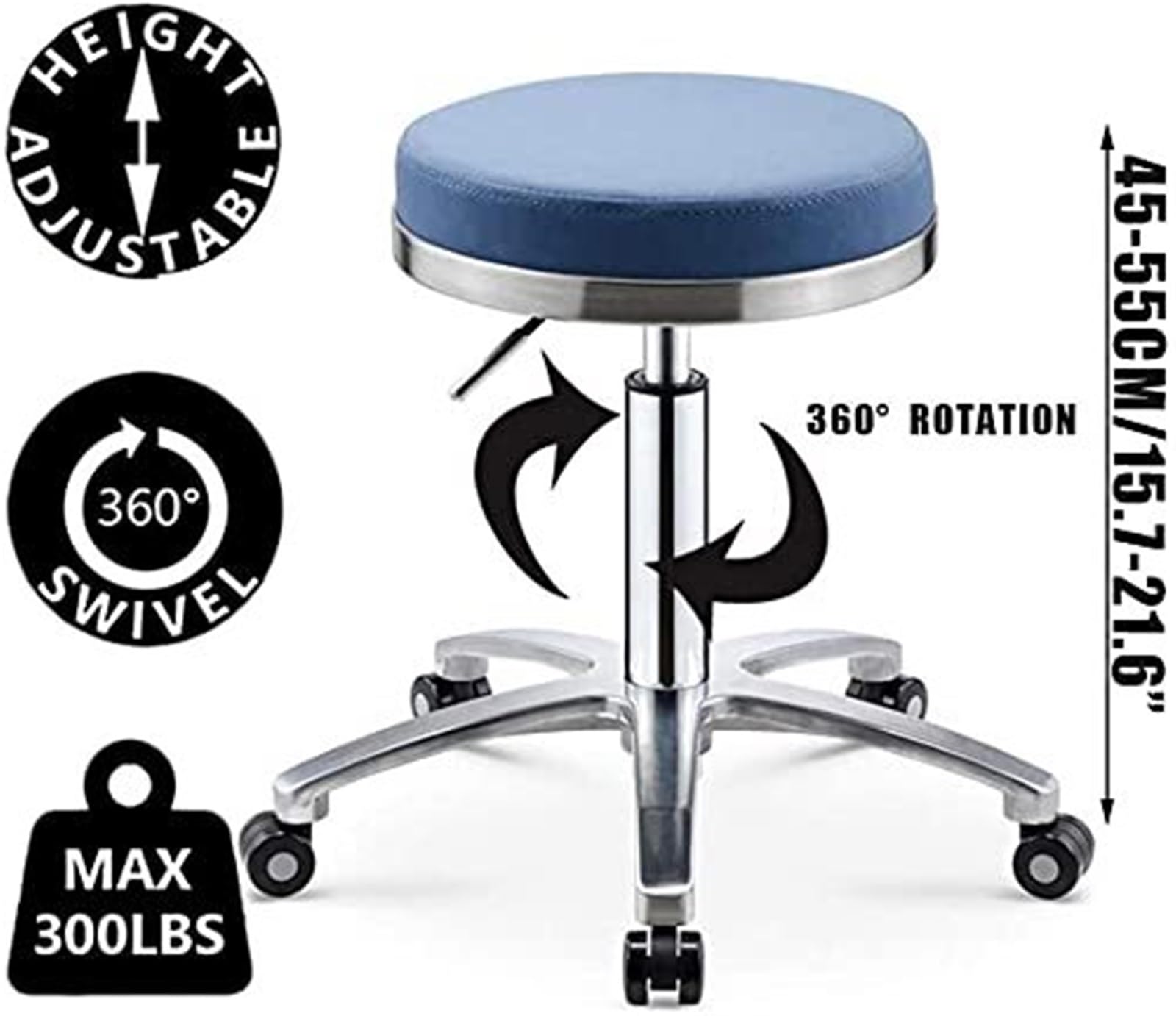 Sgabelli girevoli con Ruote - Sedia Girevole Regolabile idraulica per impieghi gravosi per Negozi, Tatuaggi, Laboratori di Chitarra, banco da Lavoro Medico - Design ergonomico per Comfort e