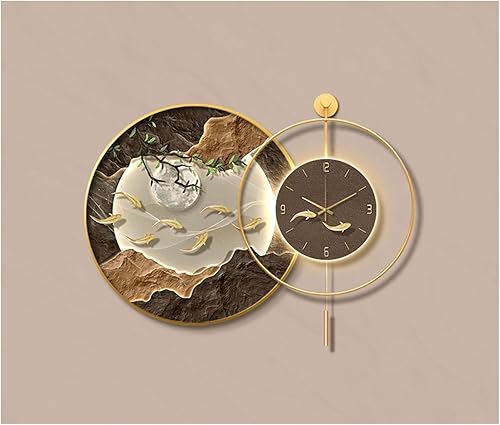 Miniatura 1 de Lámpara de pared decorativa con luz LED estilo chino nueve peces colgante de pared pintura decorativa reloj que brilla en la oscuridad para sala de