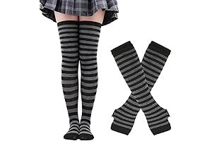 Striped Knee-High Goth Socks and Gloves Set