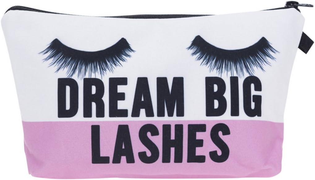 TiLarry Fashion Women Cosmetic Makeup Bag Eyelash Letter Pattern Polyester Travel Cosmetic Pouch Pencil Case