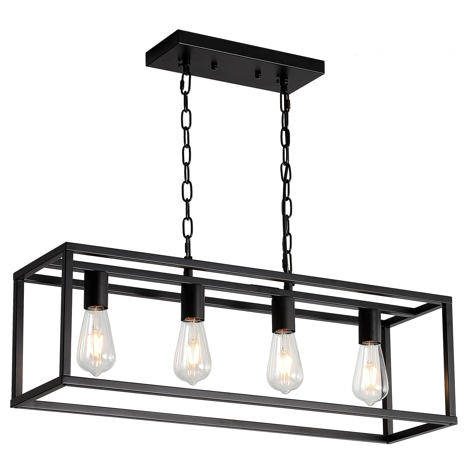 LIGOTFIRE Modern Chandeliers Rectangle Black 4 Light Dining Room Lighting Fixtures Hanging,Kitchen Island Cage Linear Pendant Farmhouse Ceiling Light