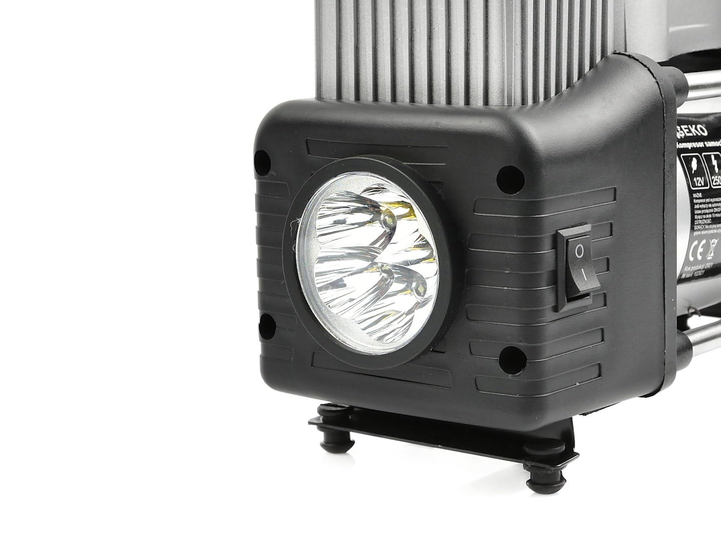 BSD Compressore Elettrico 12V 250W con Manometro e Luce LED - Gonfiatore per Auto, Moto e Biciclette, Accessori Inclusi e Tubo Pneumatico a Spirale 2,5m