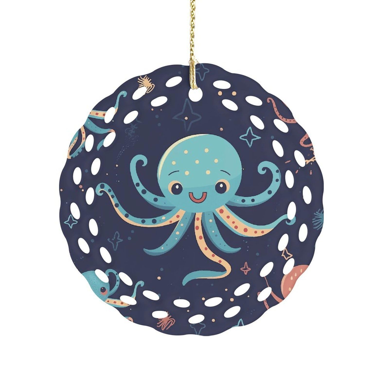 Cartoon Octopus Christmas Ornament Holiday Hanging Decoration Xmas Tree Keepsake Personalized Xmas Tree Ornament Round Ceramic Ornaments for Keepsake Gifts Ideas Home Decor
