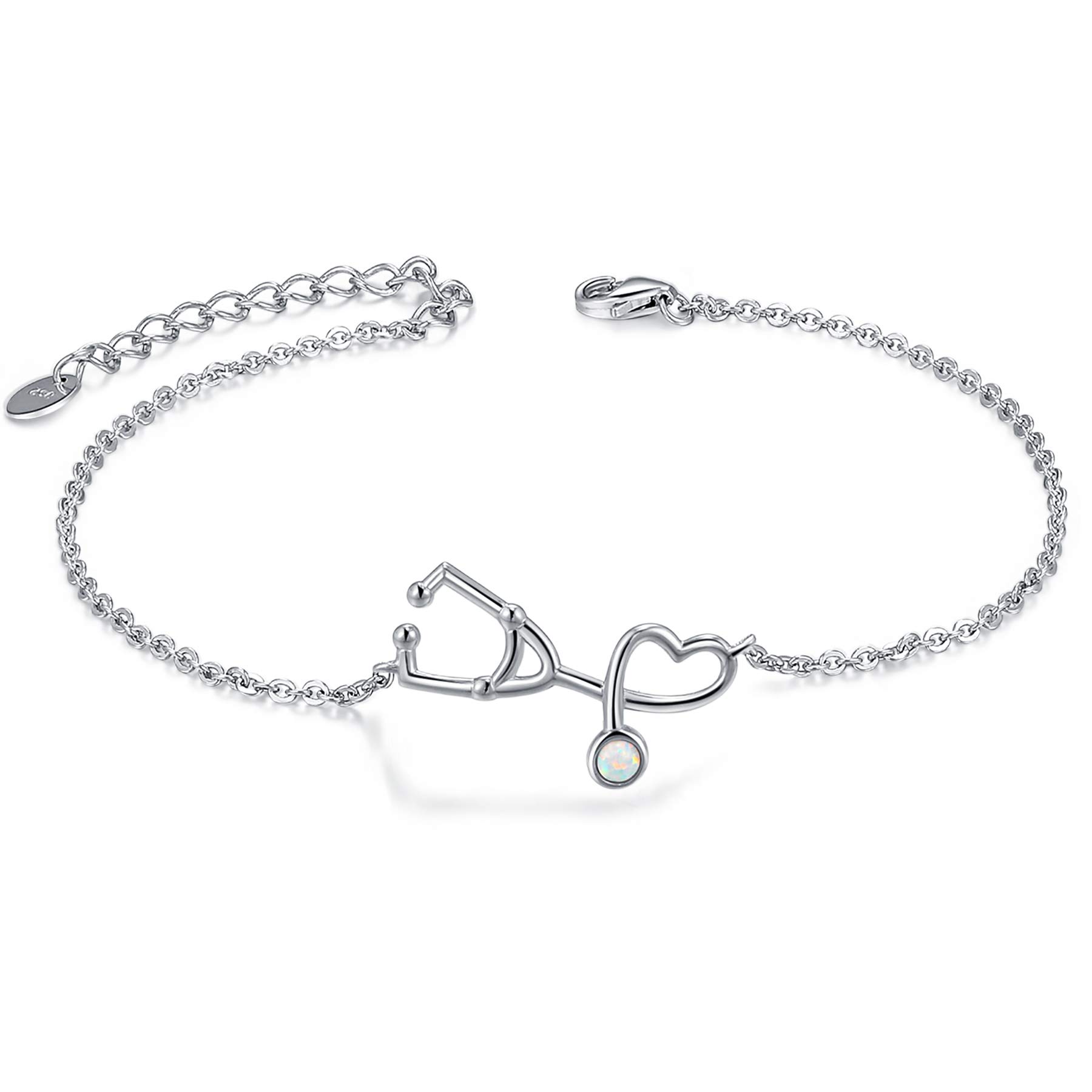 CHIC & ARTSY 925 Delicati braccialetti a maglie in argento sterling 925 con opale regolabile per donne, amicizia tra sorelle