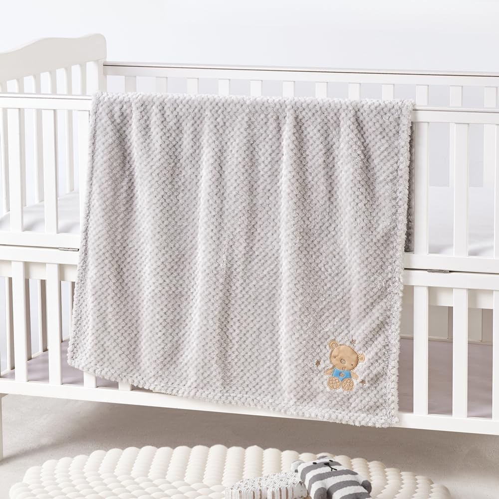 CREVENT 2Pcs 75cmX100cm Cute Cozy Fluffy Warm Baby Blankets for Infants Toddlers' Bedding Crib Cot Stroller - Grey Cloud + Baby Bear - Image 3