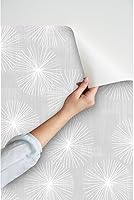 Vista 3 de Spoonflower Papel tapiz para despegar y pegar, diseño de diente de león gris claro, blanco, minimalista, círculo, copo de nieve, redondo, mediados