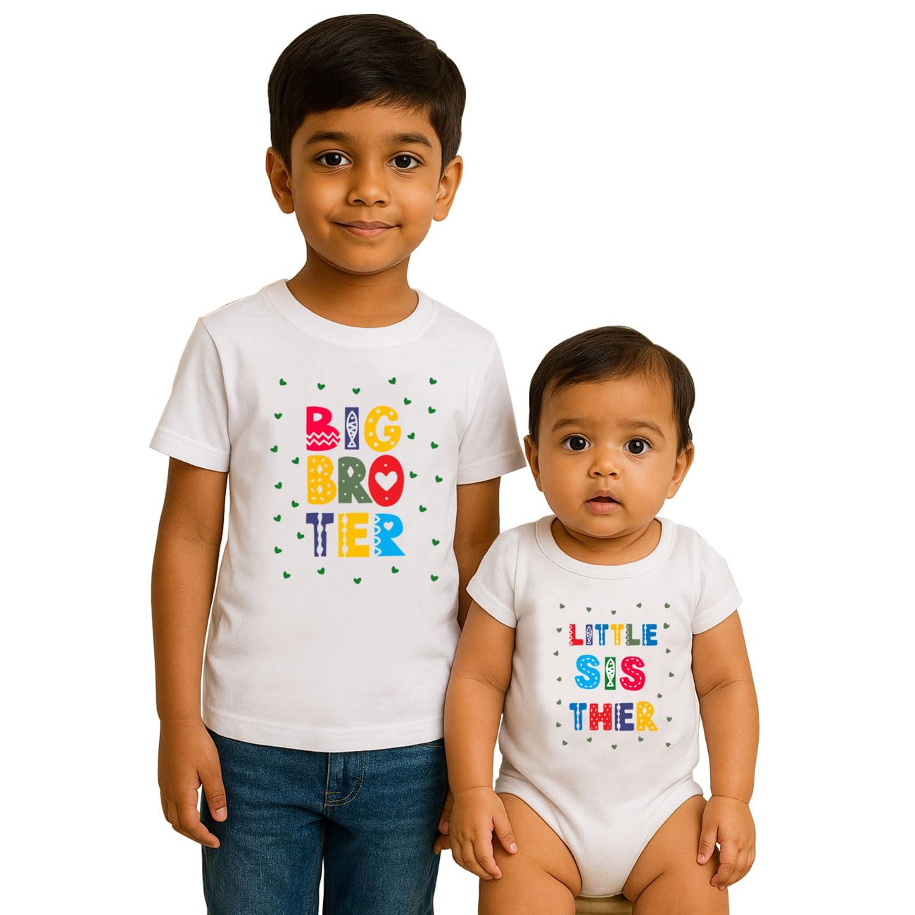 baby wish Raksha Bandhan Baby Unisex Bodysuits Newborn Romper Men's & Boys Regular Fit T-Shirt and Romper Combo LITTLE BROTHER & BIG SISTER COMBO SETS-picture-38