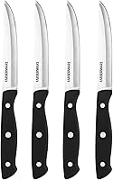 Farberware Triple Riveted 4-Piece Steak Knife Set - High-Carbon Stainless Steel Razor-Sharp Blades, Black Handles