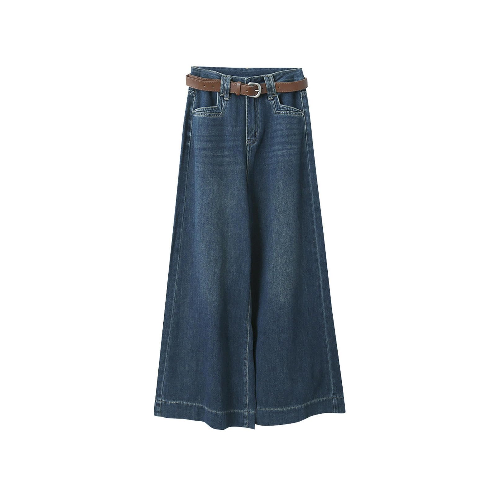 Pantalones Vaqueros de Tiro Alto y Pierna Ancha para Mujer, Holgados y Rectos - Azul ámbar - M