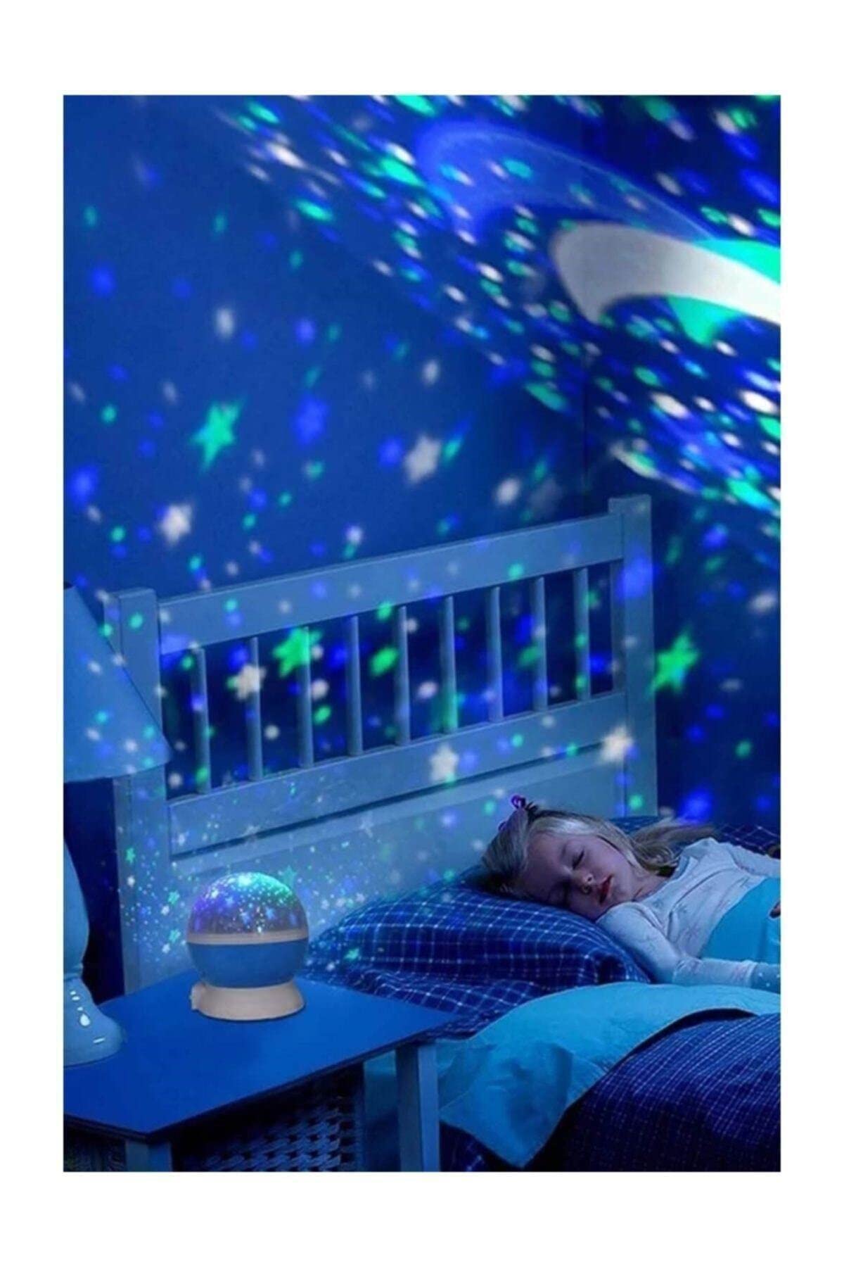 Mobee Chermik Mavi Dönen Projeksiyon Gece Lambası Star Master Ay Yıldız Led
