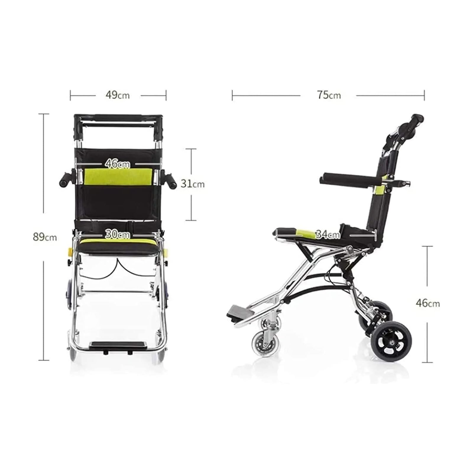 Silla de Ruedas de Transporte Ligero, Plegable de Aluminio de Viaje en Silla de Ruedas Trolleys con Bolsa de Transporte para Personas Mayores Adultos Discapacitados