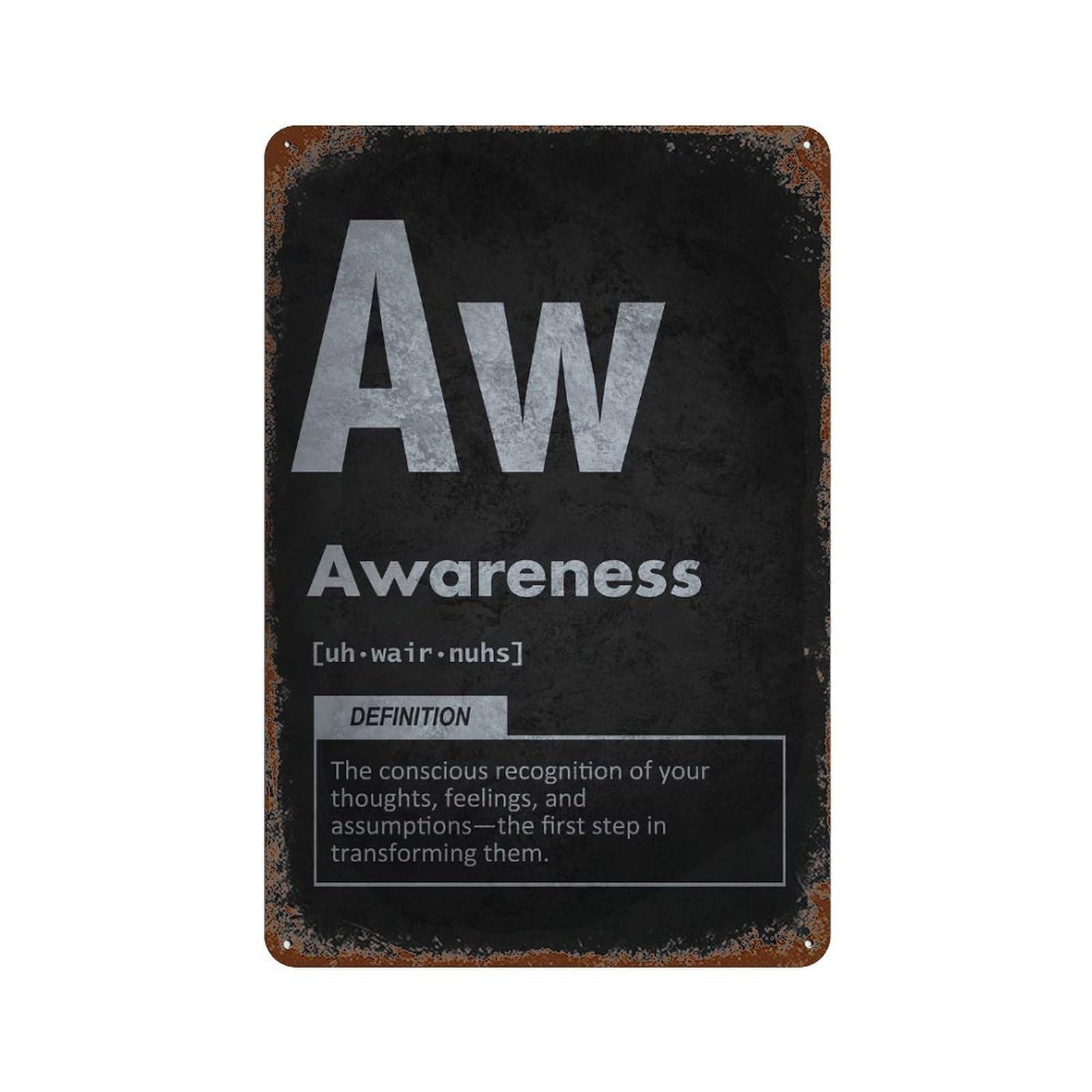 Garage Style Awareness Element – Conscious Mindset Manifestation Distressed Metal Wall Sign 11.8"x7.9", Shabby Chic Decor for Bar And Workshop