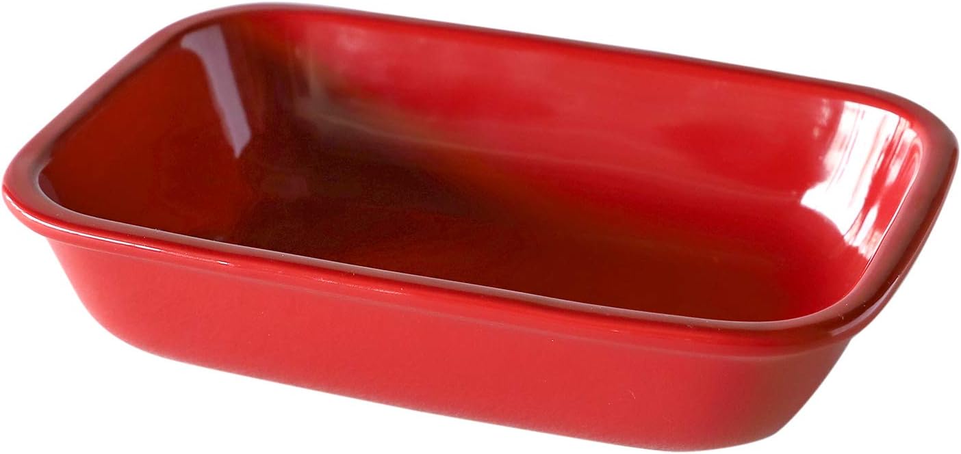 TAMAKI HINATA T-932056 Hinata Gratin Dish, Rectangular, Red, 7.5 x 5.1 x 1.7 inches (19 x 13 x 4.2 cm), Microwave, Dishwasher, Oven Safe