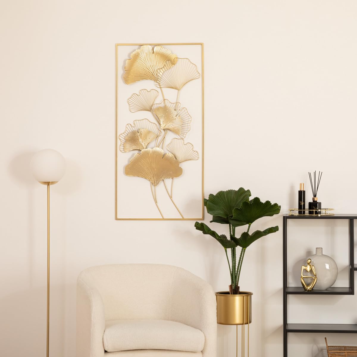 Décoration murale "Ginko", métal 50 × 100 cm - Or - Atmosphera