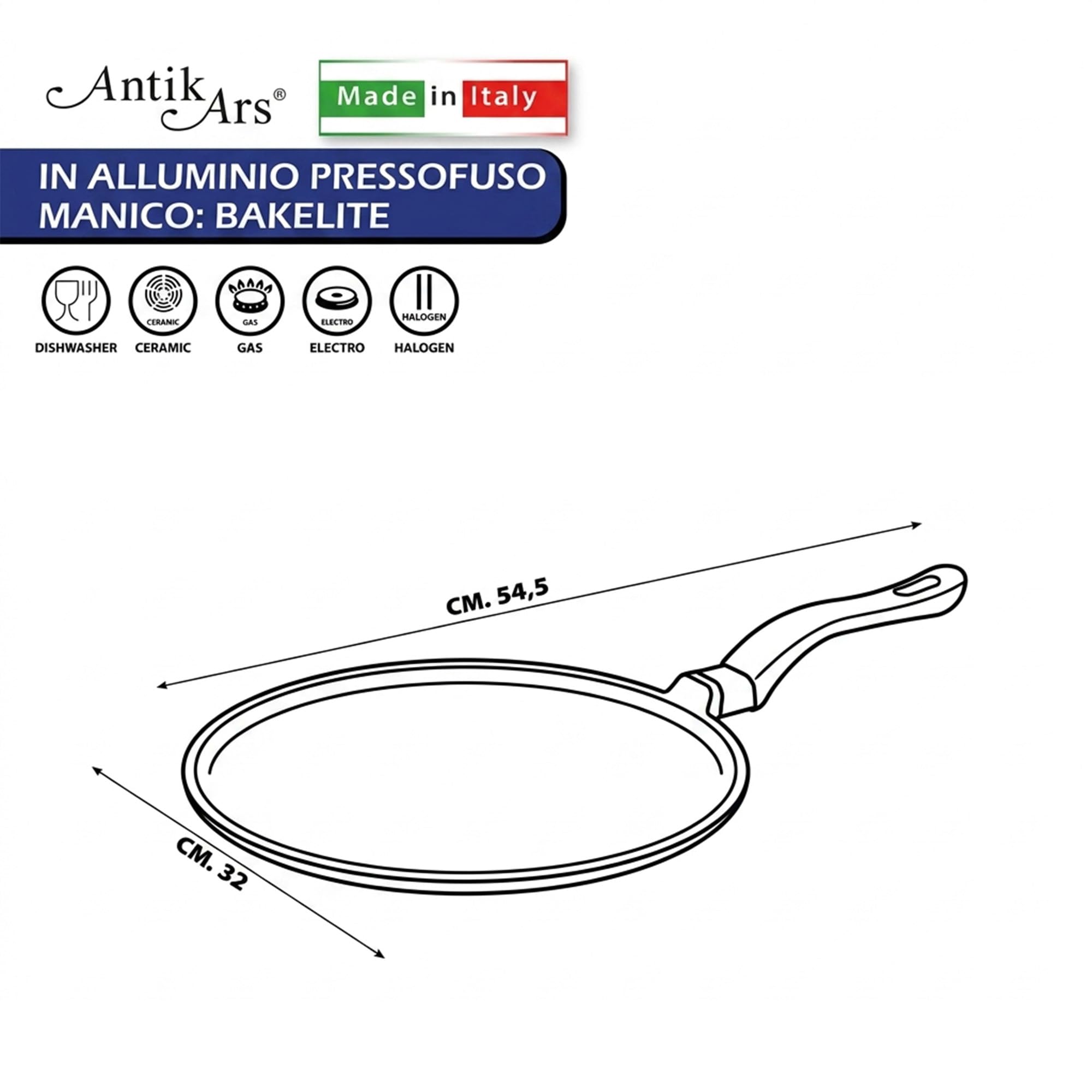 Sicignano Crepiera Antiaderente in Alluminio Pressofuso (32 cm)