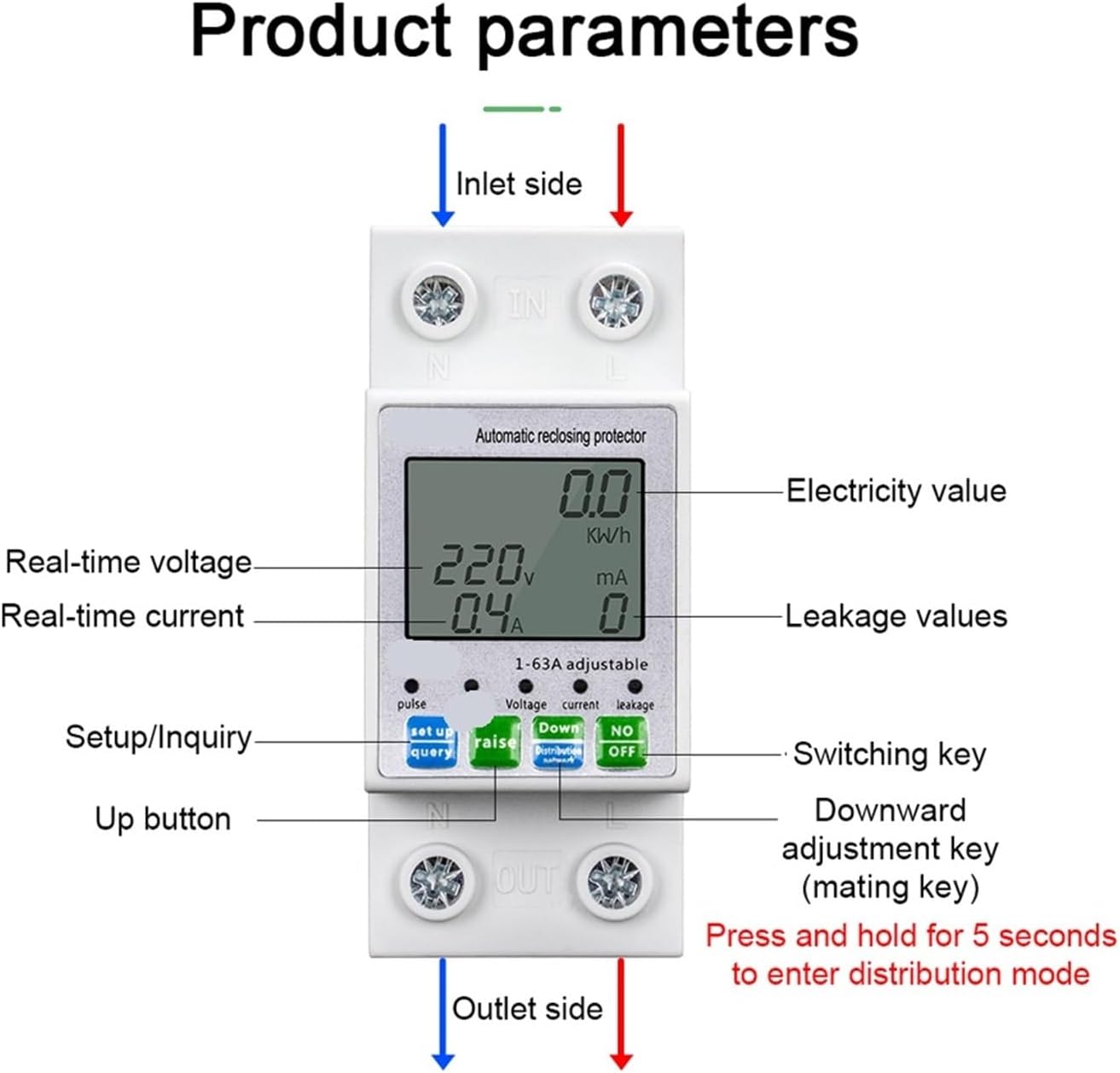 Automatic reclosing protector current and voltage meter LCD display switch