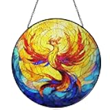 Stained Glass Phoenix Ornaments Suncatcher - Phoenix Decor Gifts for Women Men Animal Lovers - Window Hanging Decorations for Home Wall Kitchen - Unique Christmas Birthday Housewarming Gift