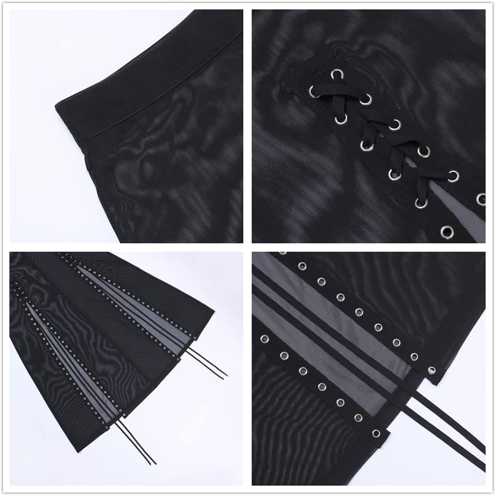 Goth Double Slit Maxi Skirt for Women Punk Black See Through Sheer Mesh Long Split Skirts - Image 4