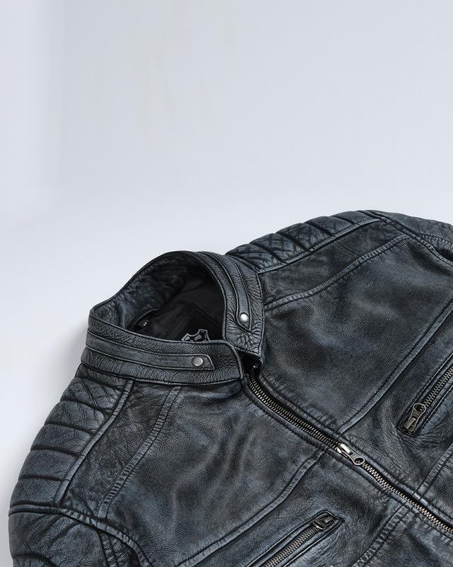 Image of Blingsoul Men's Leather Jacket - Real Lambskin Motorcycle Cafe Racer Biker Style Jacket