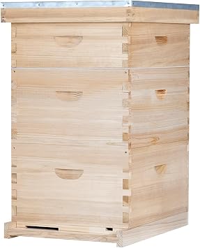 Bee Hive Boxes 10 Frame Langstroth Beehive,Complete Beehive Kit Includes 2 Deep Brood Bee Hives Box, 1 Medium Super Bee Box with Beehive Frames and Foundation
