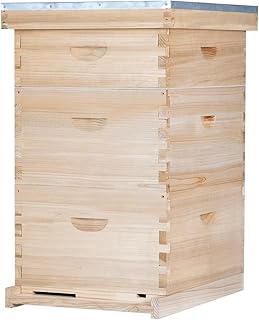 Bee Hive Boxes 10 Frame Langstroth Beehive,Complete Beehive Kit Includes 2 Deep Brood Bee Hives Box, 1 Medium Super Bee Box with Beehive Frames and Foundation