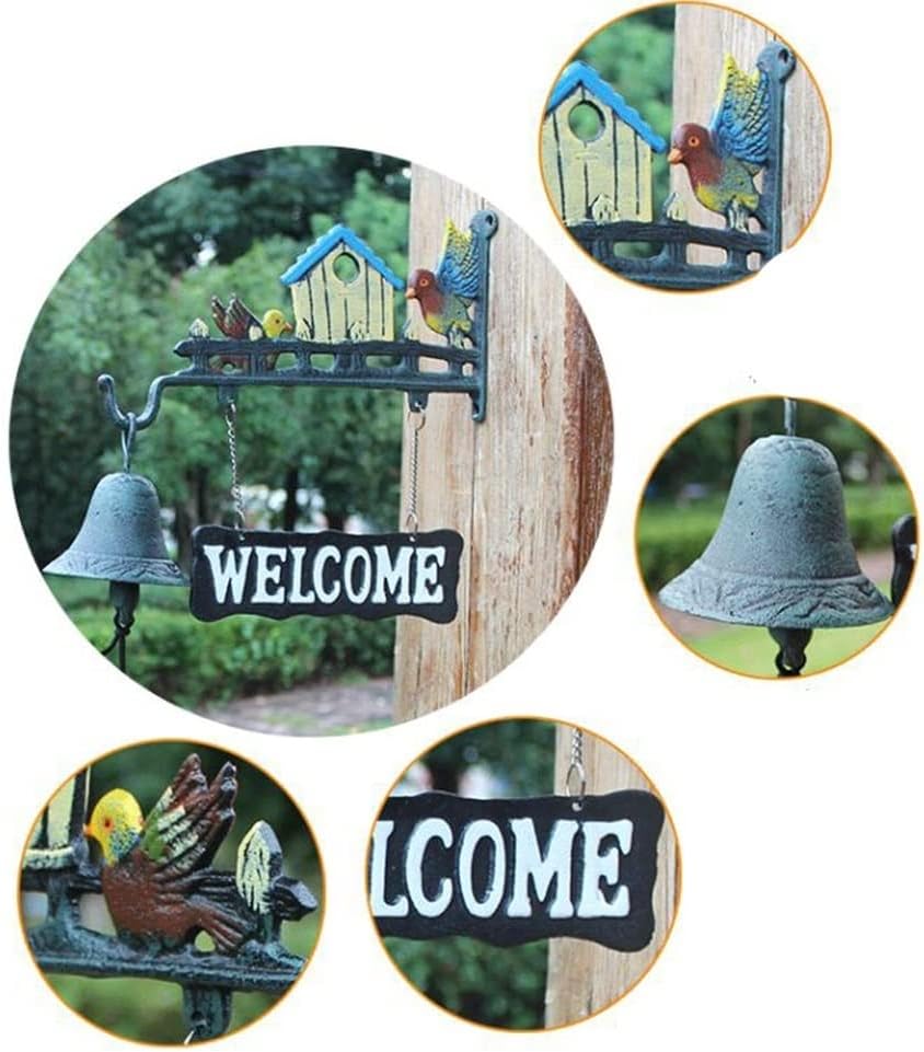 Cast Iron Wild Bird Welcome Dinner Bell with Decorative Garden Wall Mounted Doorbell and Bell Sound Hanging from The Door in Rural Areas