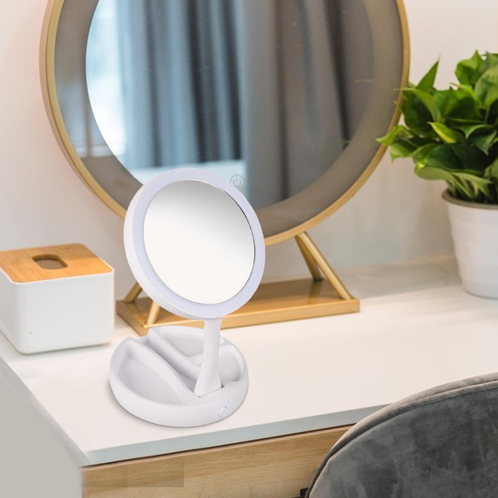 Specchio da Trucco Ingrandimento Specchio illuminato Ingrandimento | Specchio da Viaggio Portatile 10x Doppio Lato con Luce - da Ufficio Pieghevole per Le Donne Ragazze