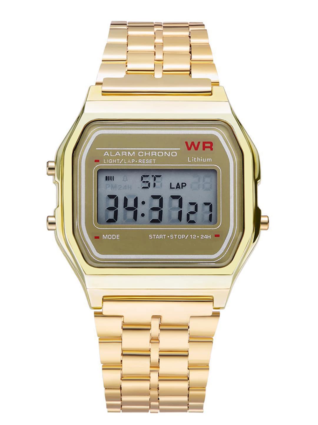 Shocknshop Digital Sports Square Dial LED Unisex Stainless Steel Strap Watch for Men and Womens -WCH70 (Gold) (B0BYNTSJWK) Amazon Price History, Amazon Price Tracker