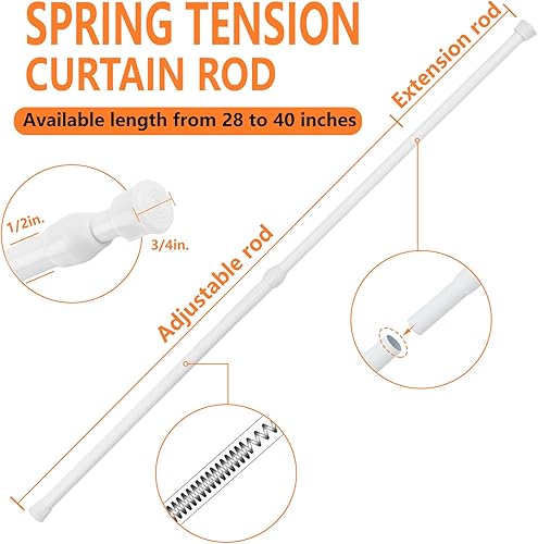 Miniatura 2 de KXLife 2 piezas de varilla de tensión de resorte, varillas de tensión ajustables pequeñas de 28 a 40 pulgadas sin necesidad de perforación, varilla