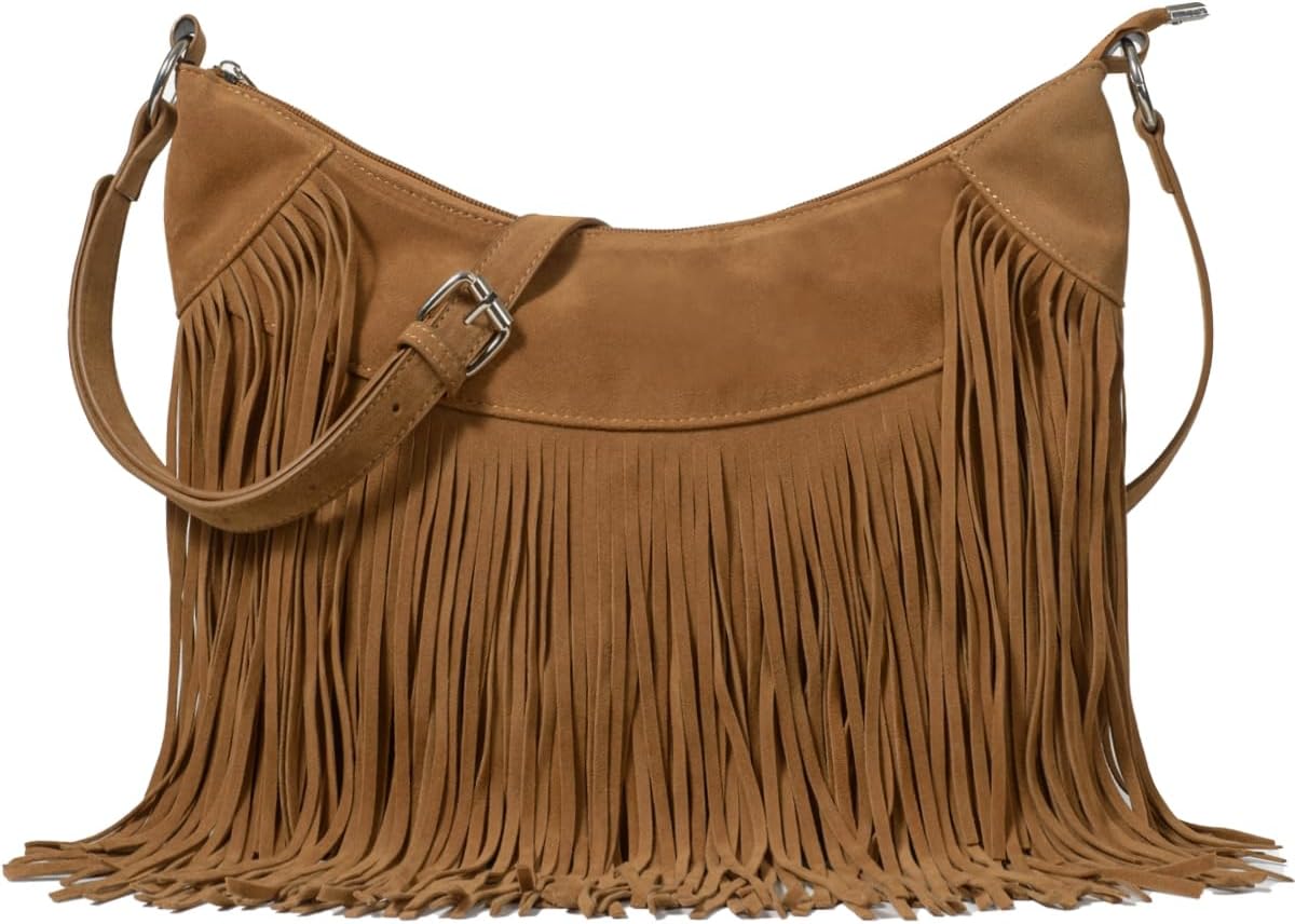 Sunwel Fashion Women Fringe Hobo Bag Western Purse Shoulder Bag Vegan Suede Tassel Hippie Crossbody Bag