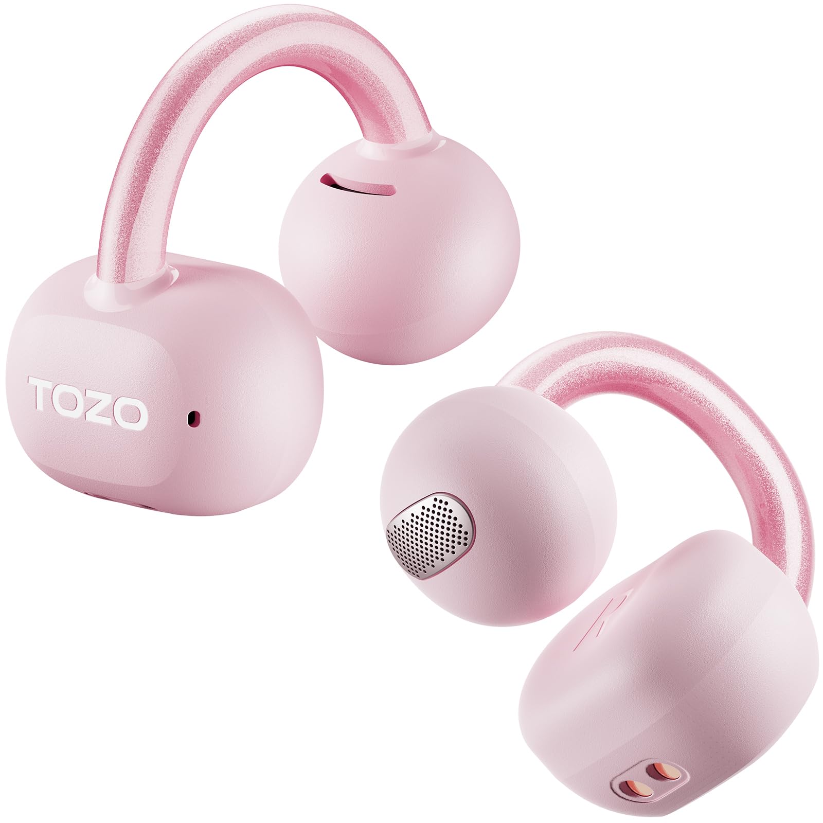 TOZO OpenEarRing True Open Ear Headphones, Lightweight Comfort Open Ear Clip Wireless Earbuds, 40H Play Bluetooth 5.4 Headphones with Smart Digital Display Design Fit Sports Running, Workout Rose Gold